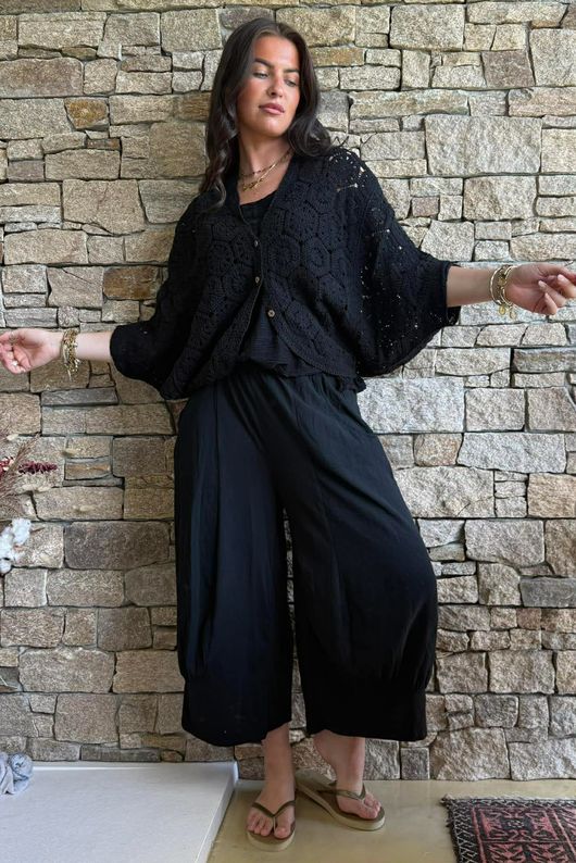  Indra Crochet Bolero Cardigan Black